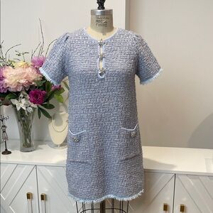 NWT Mable Blue Tweed Dress with Pockets & Rhinestone Buttons